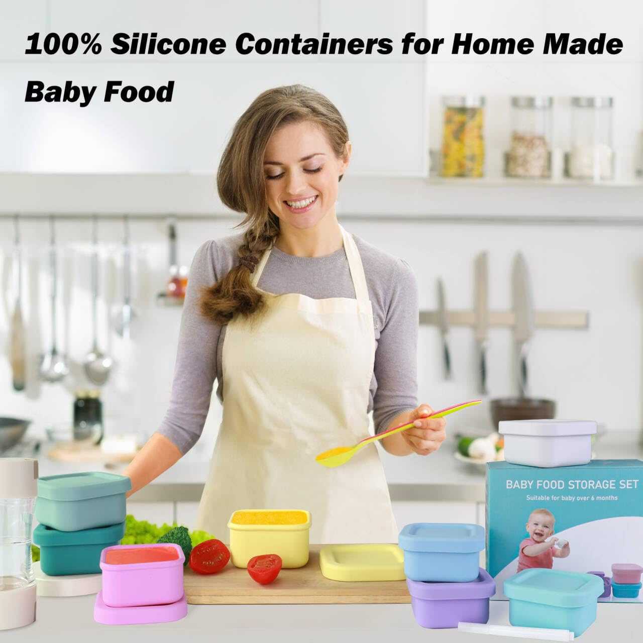 Finorder 6-Pack 100% Silicone Baby Food Storage Containers - 3.5 oz Leakproof & Airtight Snack Cubes - Microwave, Freezer Safe for Infant Puree & Homemade Meals - Perfect for Daycare, Travel & Meal Prep