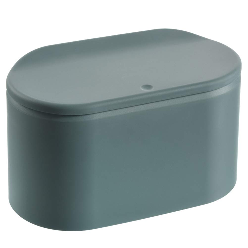 DOITOOL 1Pc Desktop Press-Button Trash Can - Large Capacity Square Plastic Garbage Bin with Lid for Office, Kitchen, Living Room - Stylish Green Wastebasket for Home & Workspace