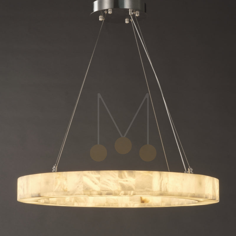 Modern Alabaster Halo Round Chandelier - 31/40/60 Inch - Elegant Ceiling Light Fixture for Dining Room, Bedroom & Living Room