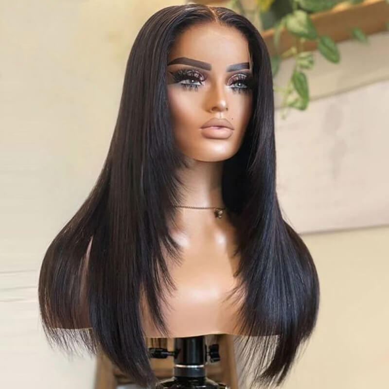 Buy 2 Human Hair Wigs for $169 - Layered Cut Straight 4x4 Lace Wig + Free Colored Straight 4x4 Bob Wig | Perfect for Daily Wear, Cosplay & Special Occasions