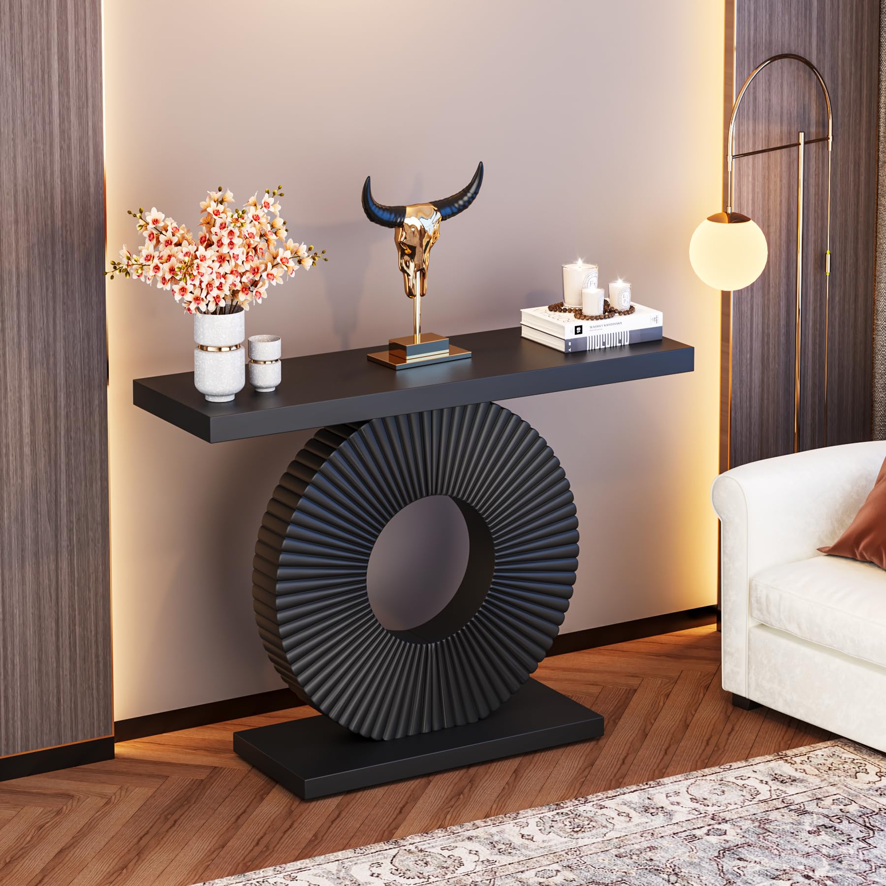 Modern Geometric Console Table - 40 Inch Narrow Wood Entryway Sofa Table, Contemporary Black Accent Table for Living Room, Hallway & Entryway - Perfect for Small Spaces & Home Decor