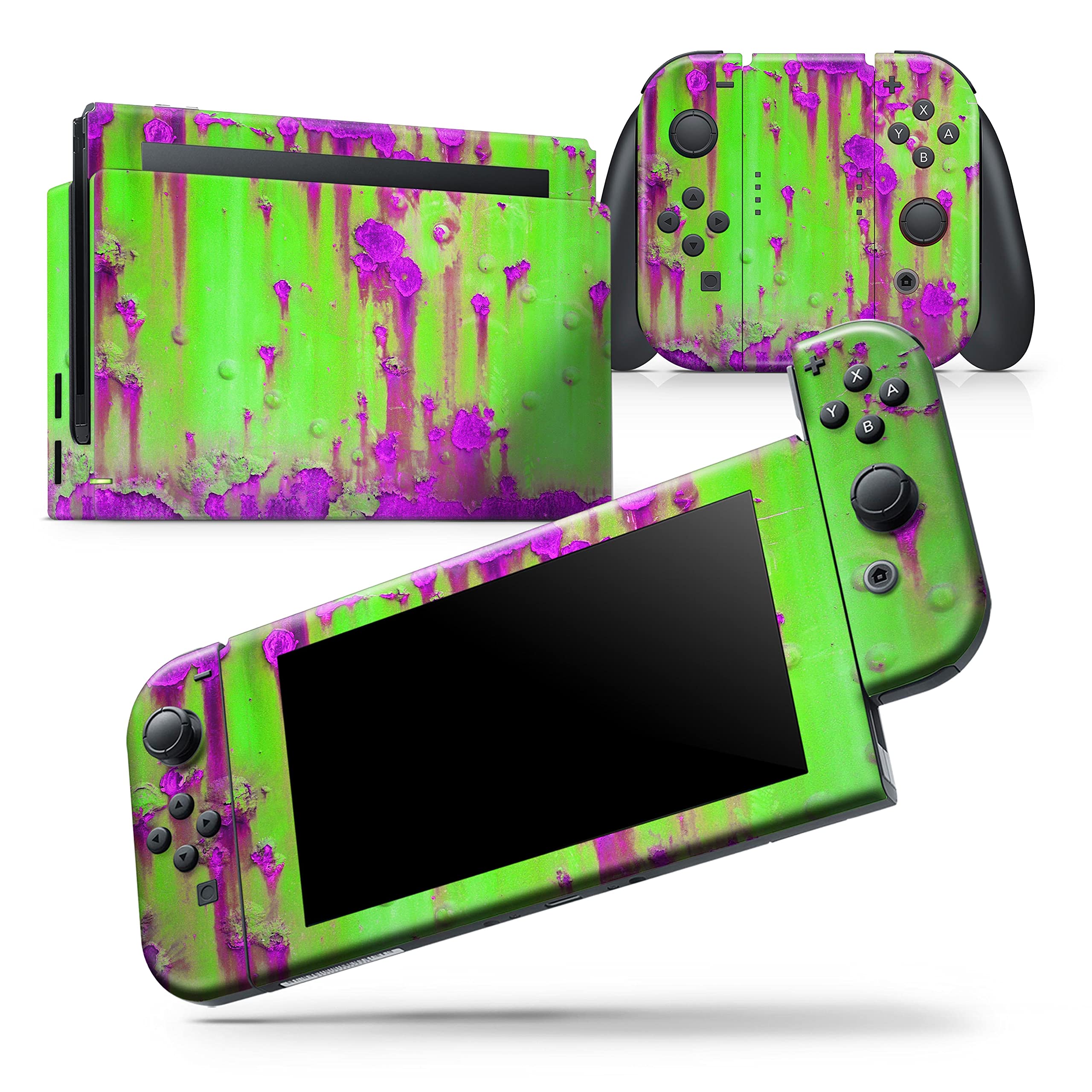 Nintendo Switch Pro Controller Skin - Scratch-Resistant Removable Vinyl Wrap Cover in Lime Green & Hot Purple Rust | Protective Decal for Gaming, Travel & Home Use