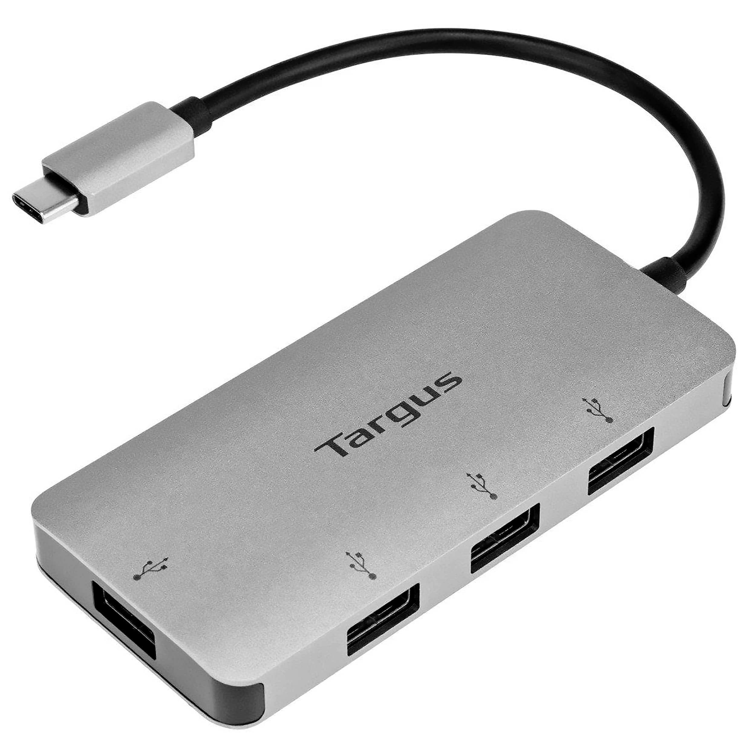 Targus USB-C to 4-Port USB-A Hub - Universal Laptop Adapter for MacBook, Chromebook, Windows - Portable Silver (ACH226EU) - Perfect for Office, Travel & Home Workspace Connectivity