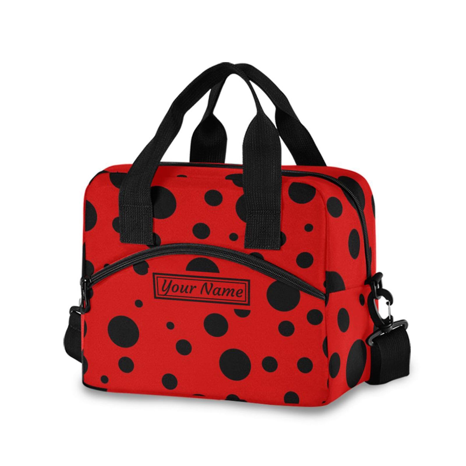 Personalized Ladybug Polka Dot Insulated Lunch Tote Bag for Women - Leakproof & Customizable Lunch Box Cooler Bag for Work, School & Picnics