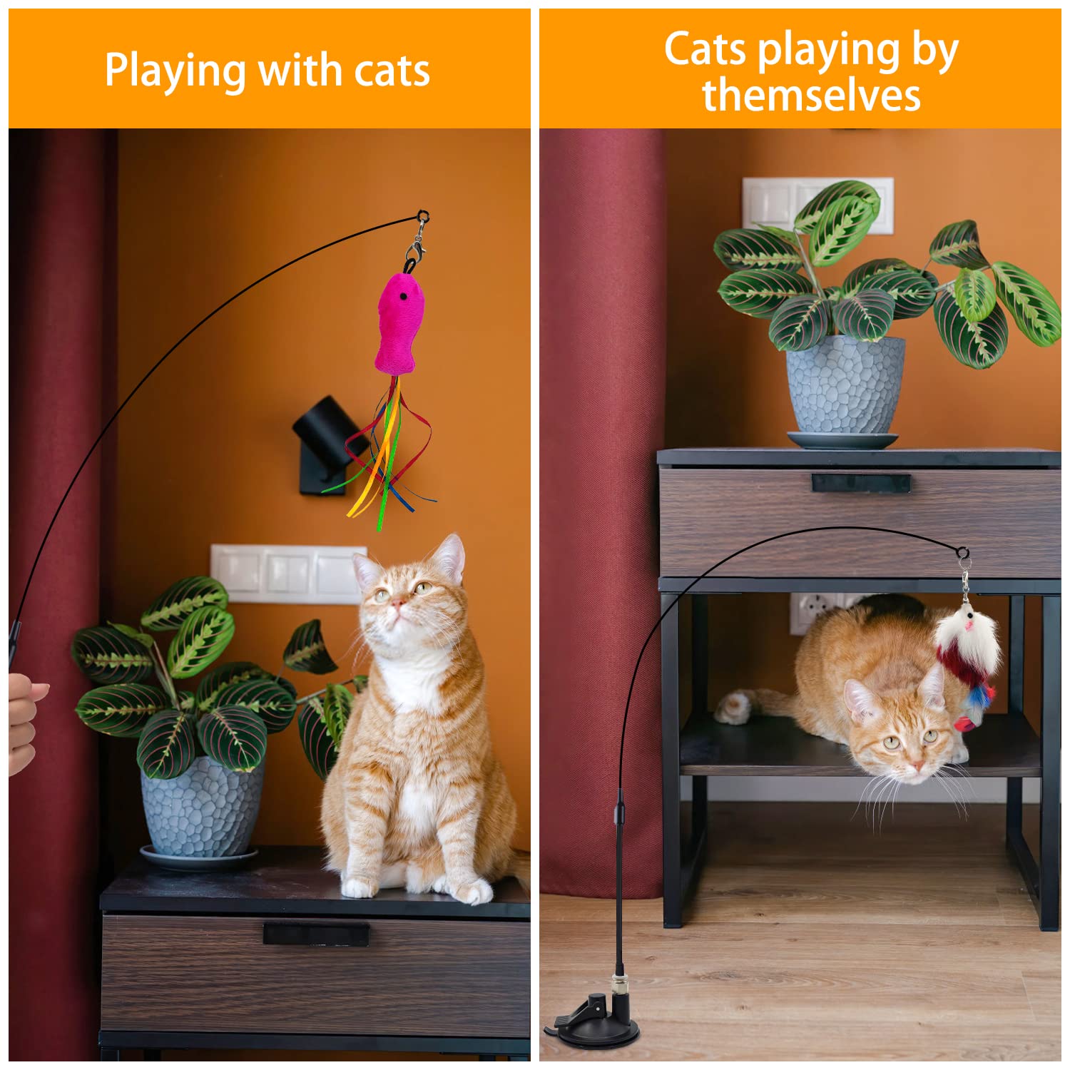 Interactive Cat Feather Wand Toy with 5 Accessories - Indoor Exercise & Play for Adult Cats