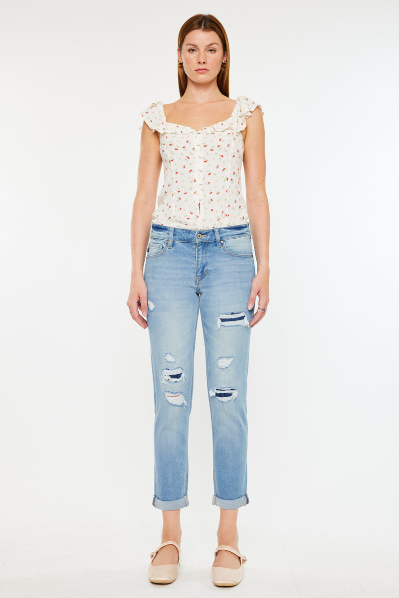 Luxanna Mid Rise Slim Boyfriend Jeans for Women - Comfortable Stretch Denim Pants - Perfect for Casual Outings, Weekend Wear & Everyday Style