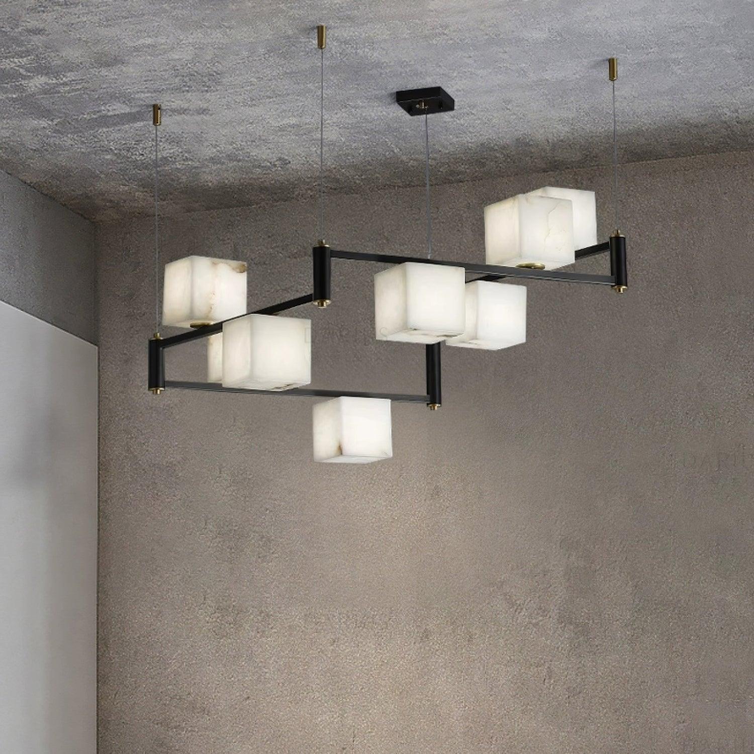 Modern Alabaster Square Box Chandelier - Elegant Ceiling Light Fixture for Dining Room, Living Room & Bedroom Lighting