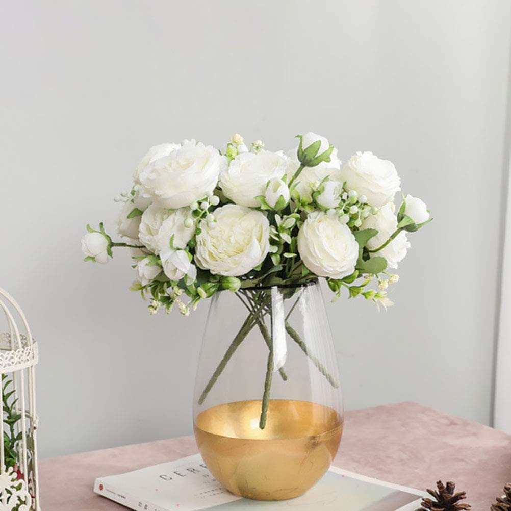 ABOOFAN 1pc White Artificial Silk Rose Bouquet - Realistic Fake Roses for Wedding, Banquet & Photo Props - Perfect for Romantic Decor, Home Centerpieces and Special Occasions