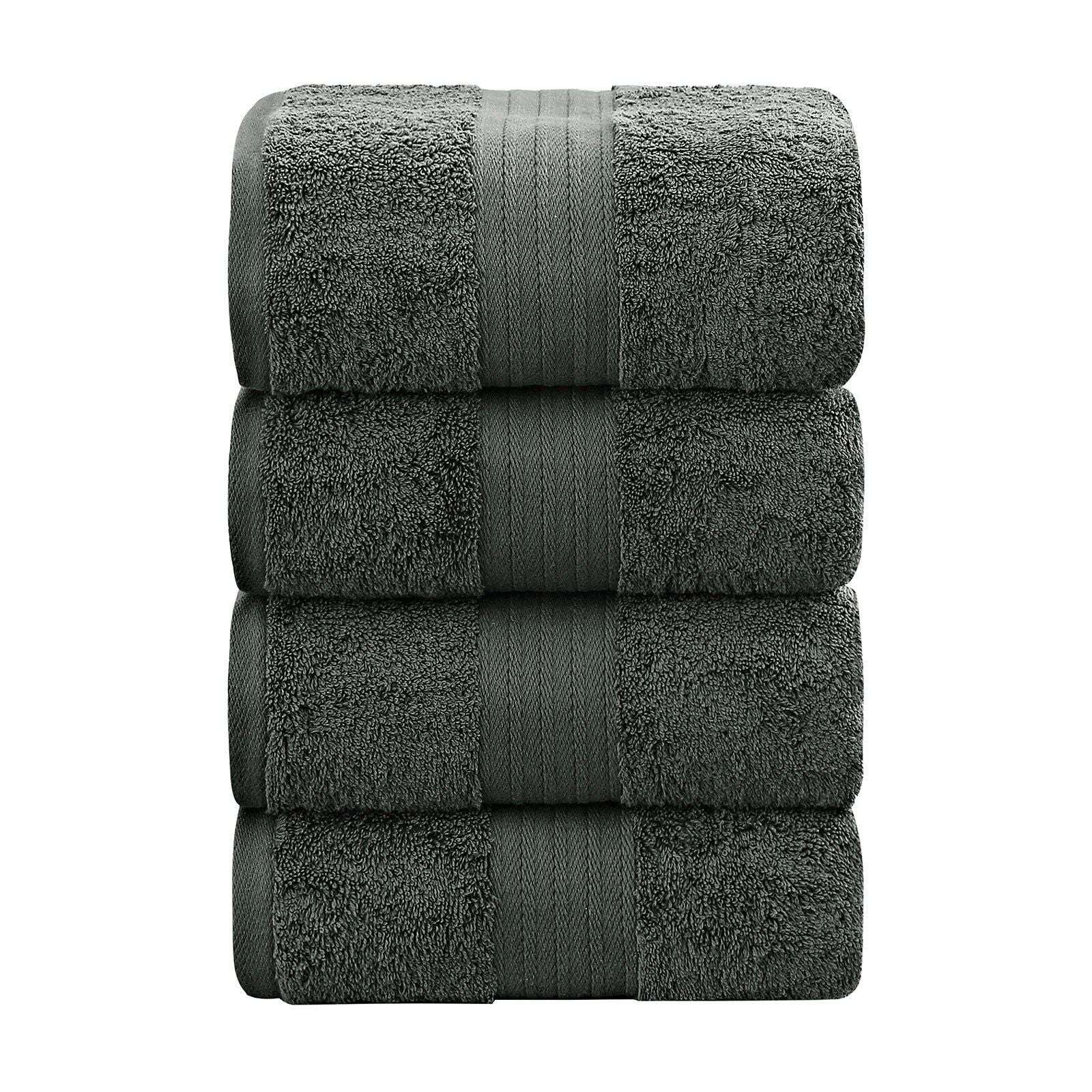 Linenland 4-Piece Premium Cotton Bath Towel Set - Ultra Soft & Absorbent - Charcoal Gray - Perfect for Spa, Bathroom & Beach Use