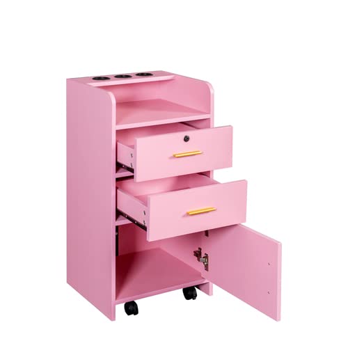 Lockable Pink Beauty Salon Storage Cabinet with Hair Dryer Holders, 2 Drawers & 1 Cabinet - Styling Station for Salon, Spa & Barber Shop | Perfect for Organizing Tools, Styling Products & Equipment