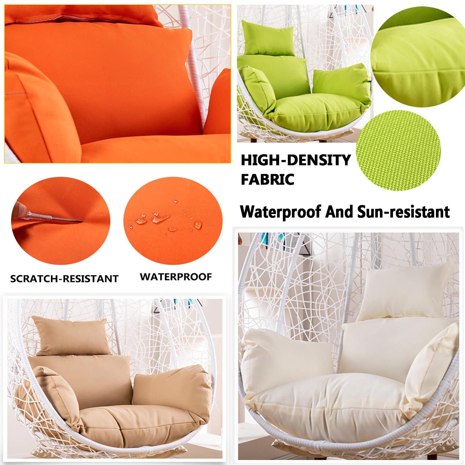 Premium Waterproof Hammock Chair Cushion with Headrest & Armrests - Sun-Resistant Replacement Pad for Egg Chairs & Swing Chairs - Outdoor Garden Lounge Accessory (Brown) - Perfect for Patio, Backyard & Relaxation