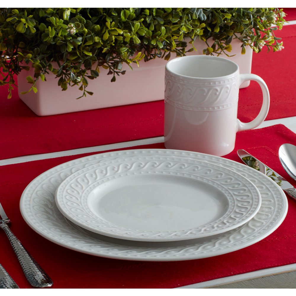 Pfaltzgraff Sylvia 32-Piece Dinnerware Set - Service for 8, White Porcelain Plates, Bowls & Mugs - Elegant Table Setting for Family Dinners, Parties & Special Occasions
