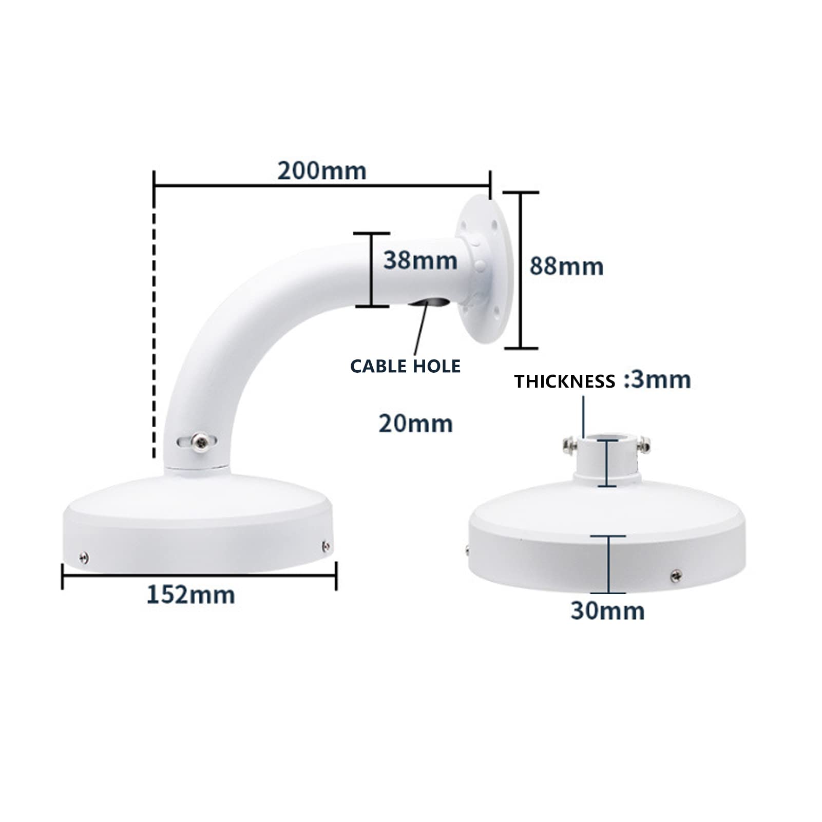 WiTi 6 Inch Universal Dome Camera Wall Mount Bracket - Heavy Duty Metal Base with Powder Coating for IP CCTV Security Systems | Pole & Junction Box Installation | Indoor/Outdoor Surveillance Use