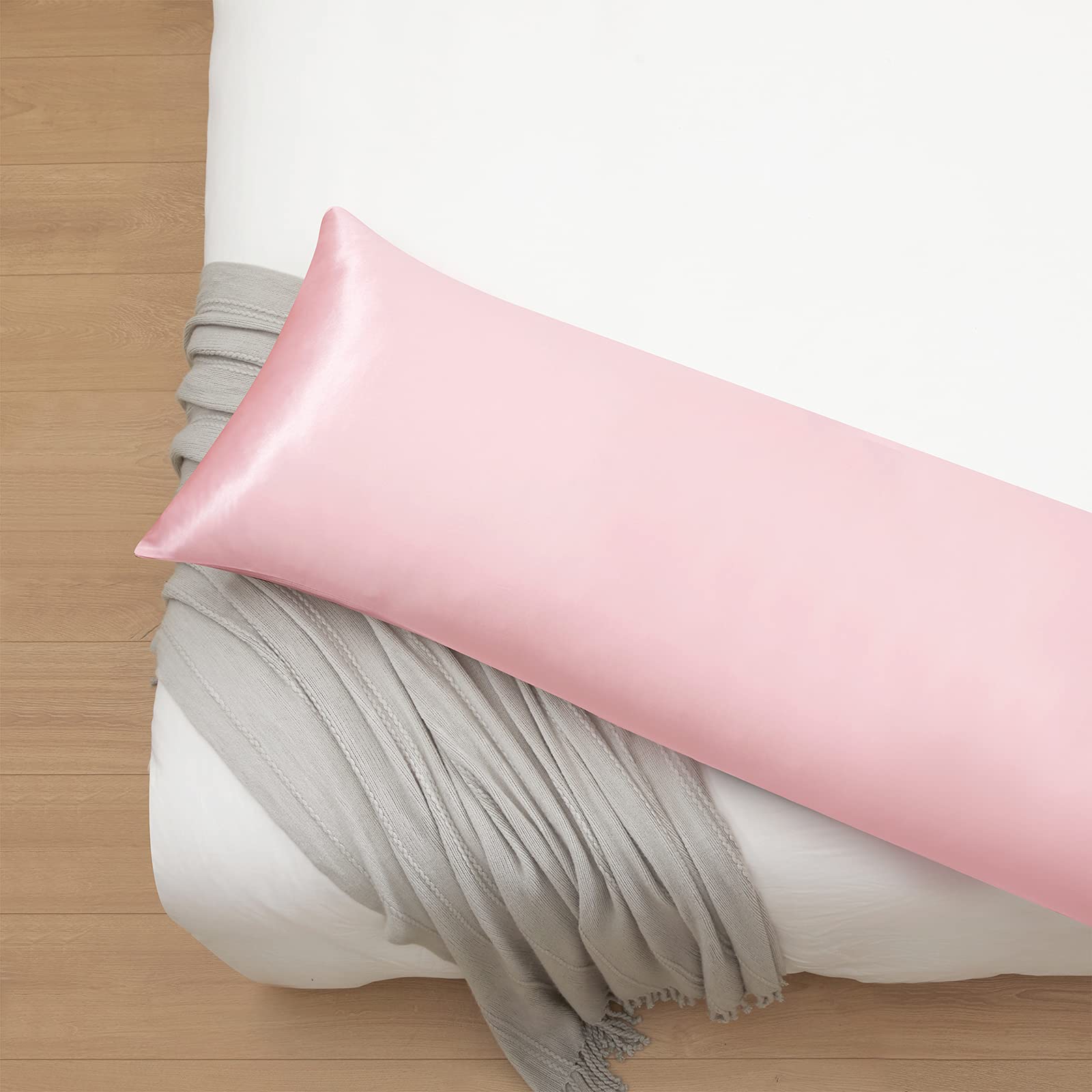 Ersmak 2-Pack Satin Body Pillow Cover Set - 20x54 Inches Blush Pink, Ultra Soft Cooling Pillowcase for Hair & Skin Care, Silky Smooth Long Side Pillow Case with Envelope Closure - Perfect for Bedroom, Travel & Beauty Sleep