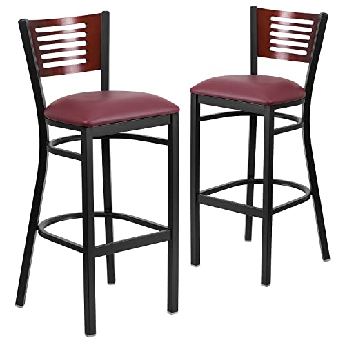 Mahogany Wood Back/Burgundy Vinyl Seat/Black Metal Frame