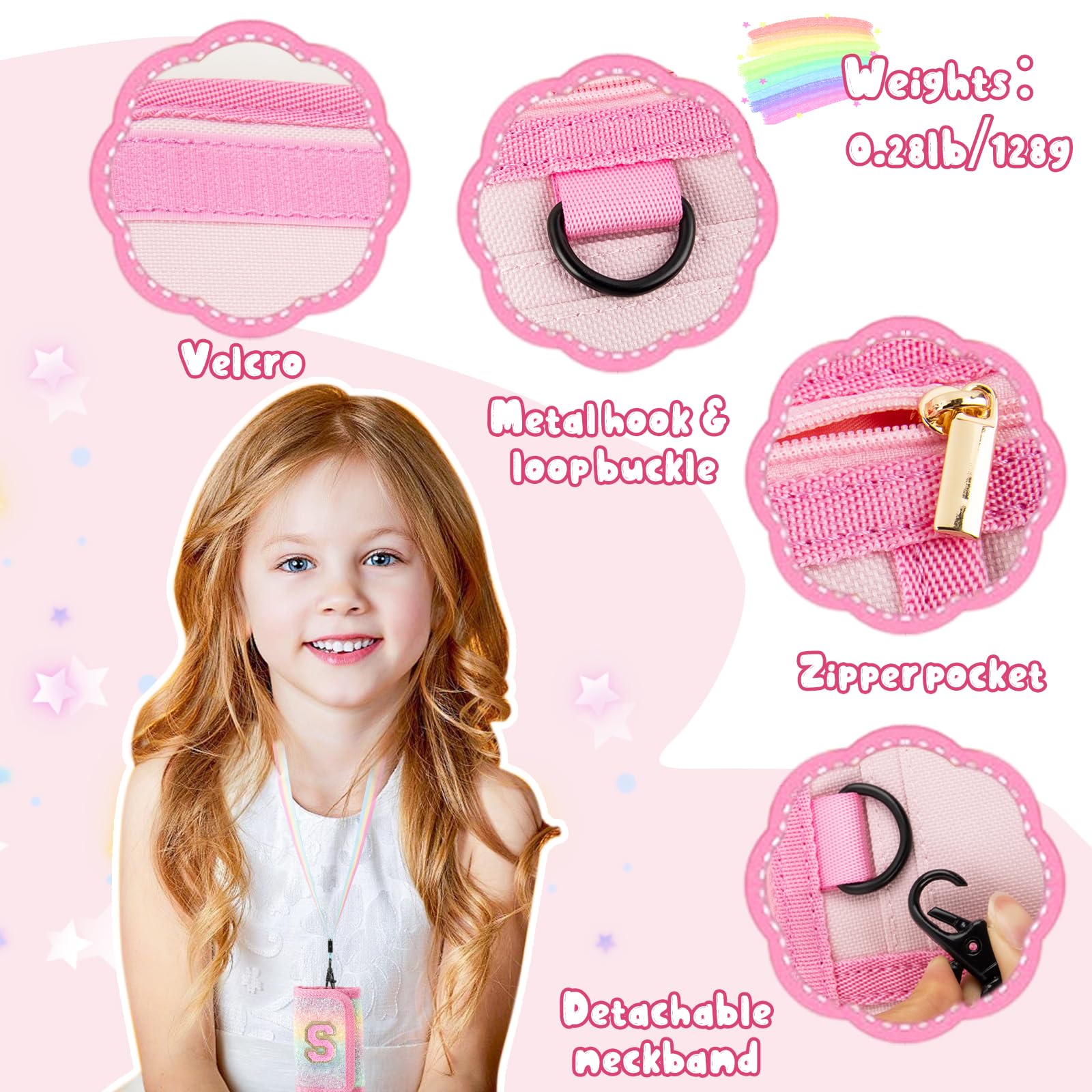 Personalized Initial Trifold Wallet for Girls Ages 2-10 - Cute Rainbow Glitter Coin Purse with Magic Sticker | Small Letter Wallet for Kids & Teens | Perfect Gift for Birthdays, School & Everyday Use (Pink)
