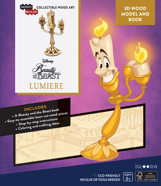IncrediBuilds Disney Beauty and the Beast Lumiere 3D Wood Model Kit with Book - DIY Craft Project for Kids & Adults, Perfect for Disney Fans, Home Decor, and Gift Giving