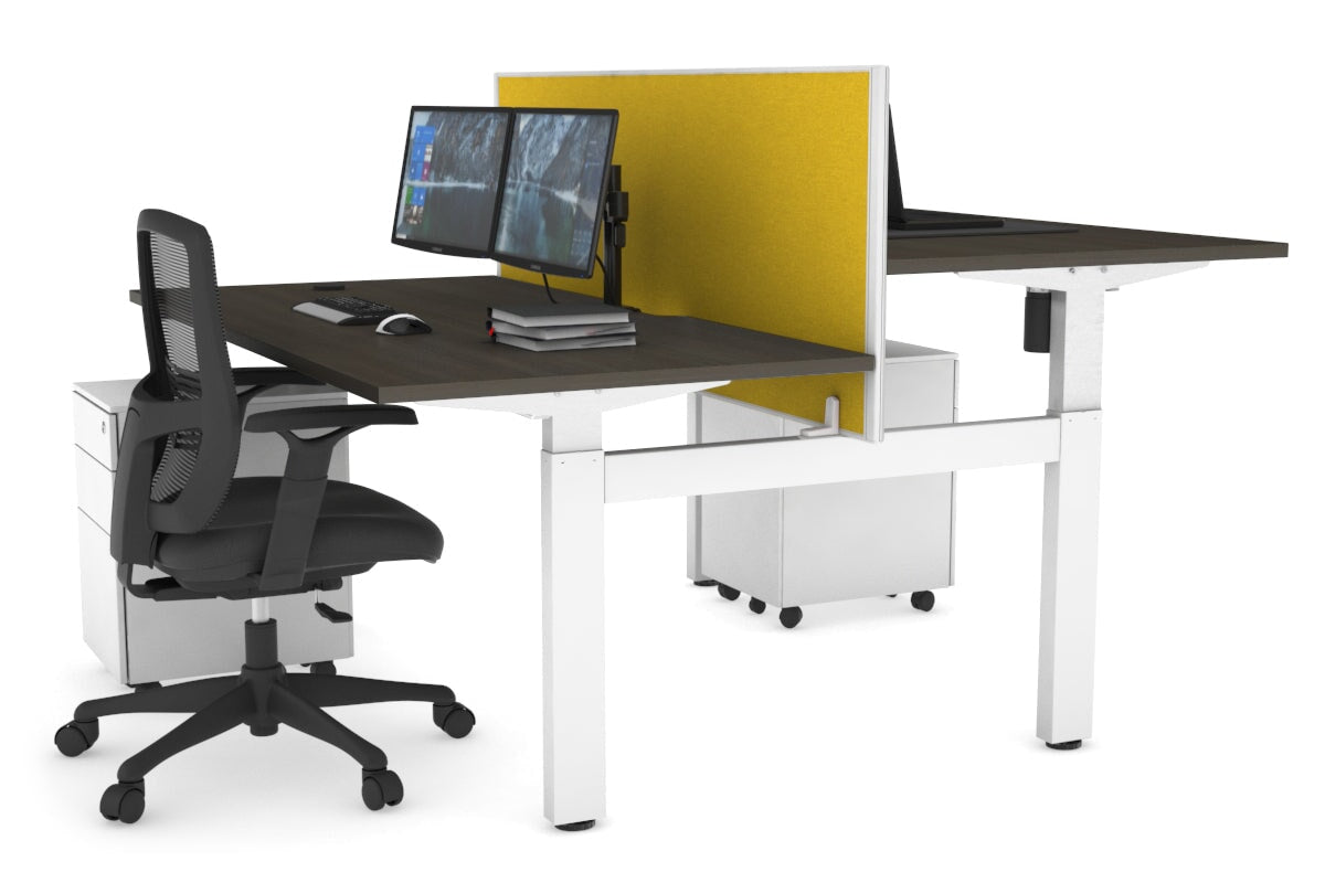 Adjustable 2-Person H Bench Workstation - White Frame (1600L x 800W) with Cable Management | Ergonomic Office Desk for Collaborative Workspaces & Home Offices