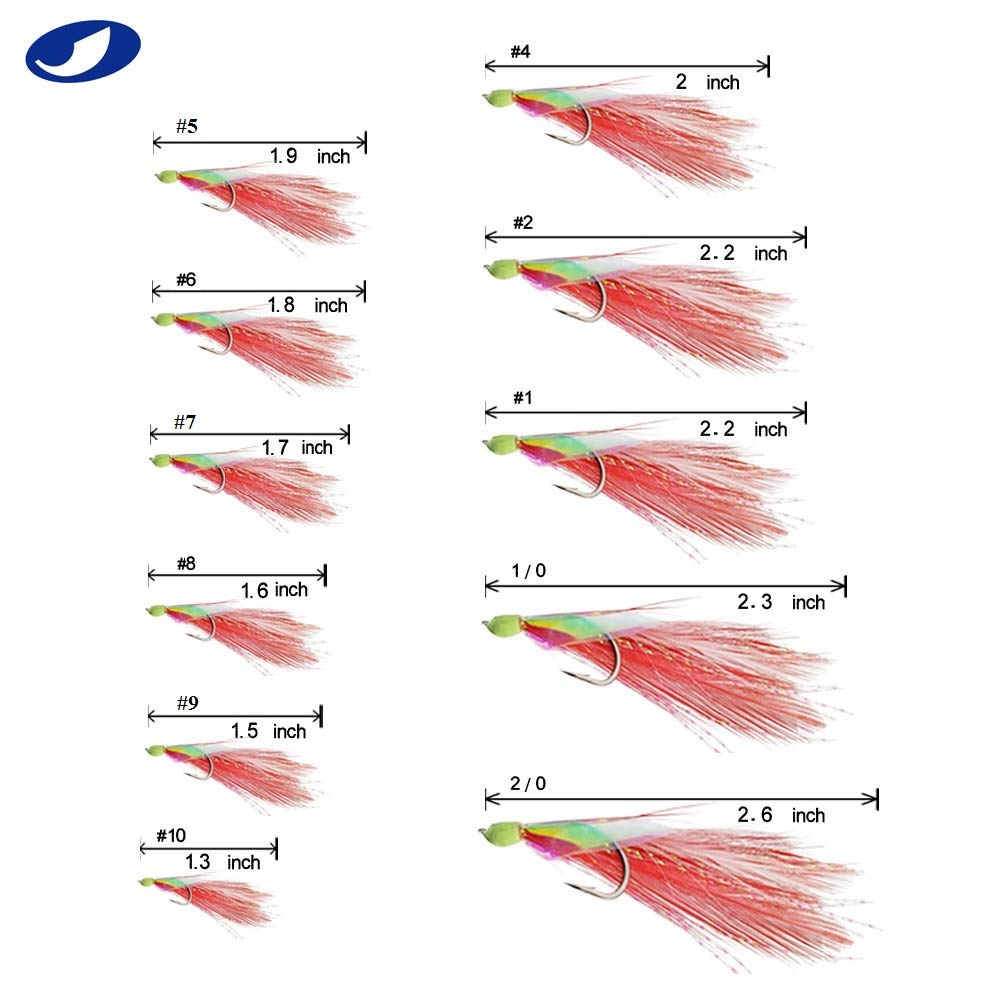 10 Pack Saltwater Fishing Rigs - 2pcs White & Red Feather with Rainbow Skin & 6 Hooks - Premium Bait Rig Tackle for Offshore, Surf, and Pier Fishing