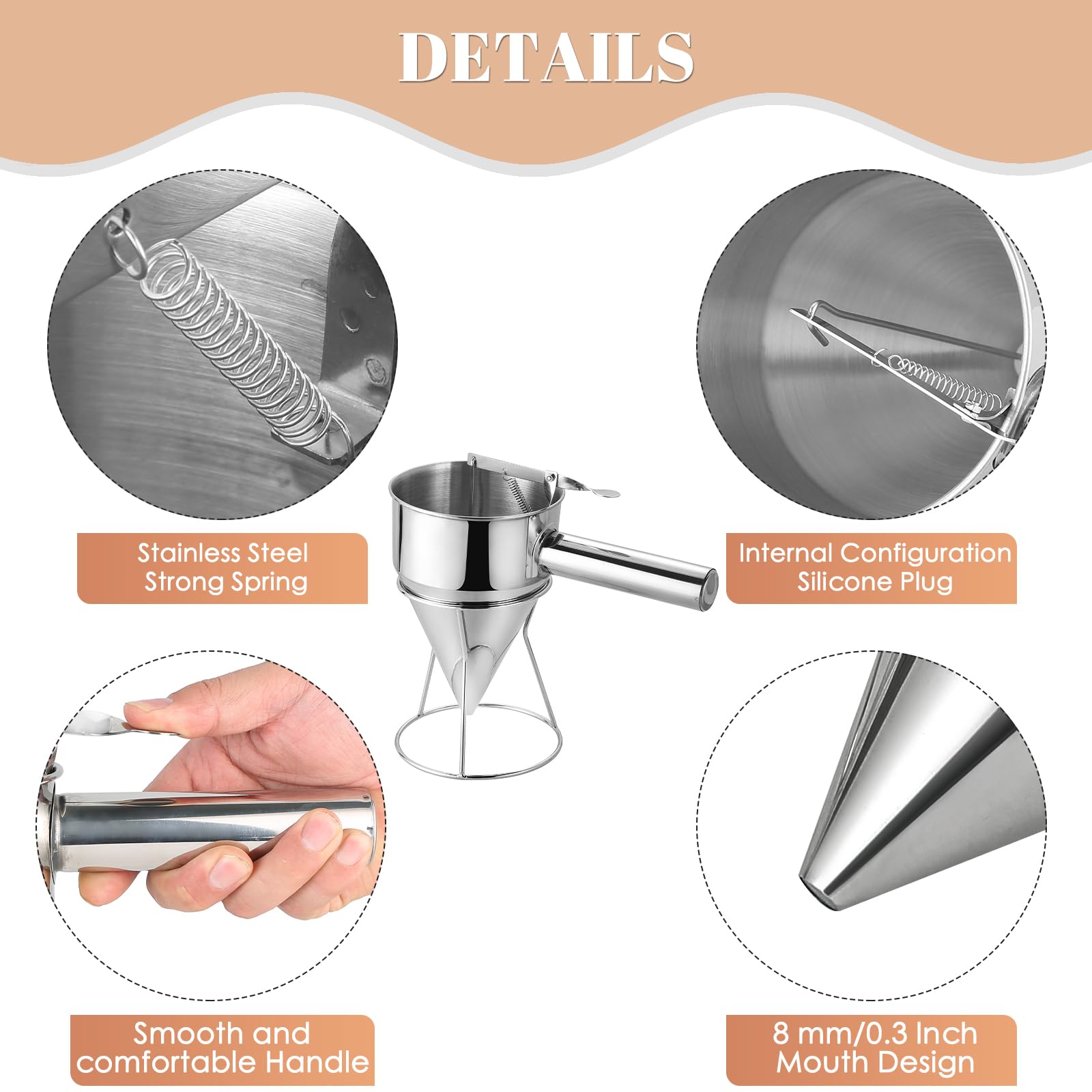 MAOPINER 1200ML (40.5OZ) Stainless Steel Pancake Batter Dispenser - Commercial Piston Funnel Cake Maker for Takoyaki, Crepes & Baking | Chocolate & Confectionery Dispenser with Stand | Perfect for Restaurants, Bakeries & Home Cooking