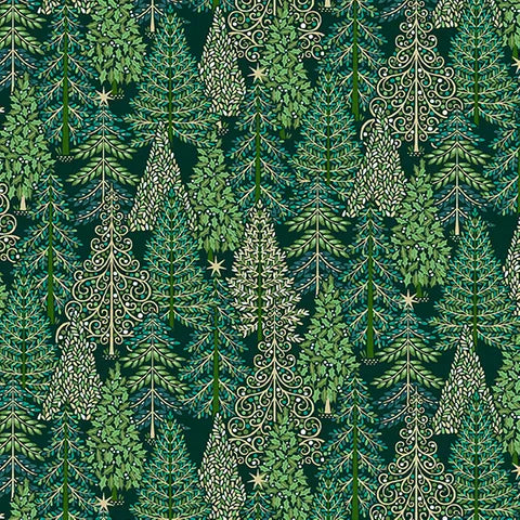 Enchanted Christmas Makower Fabrics M029G Green Trees Fabric - Perfect for Holiday Quilting, DIY Christmas Decorations & Festive Sewing Projects