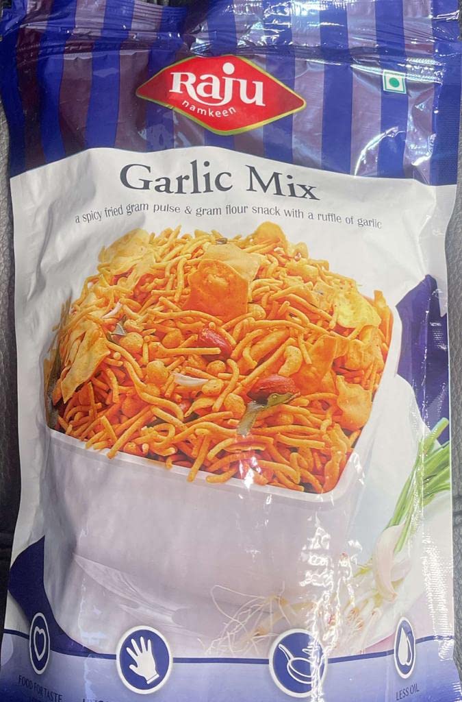 Raju Snacks Garlic Mix 400g (14oz) - Crunchy Spiced Garlic Snacks for Parties, Movie Nights & Healthy On-The-Go Snacking