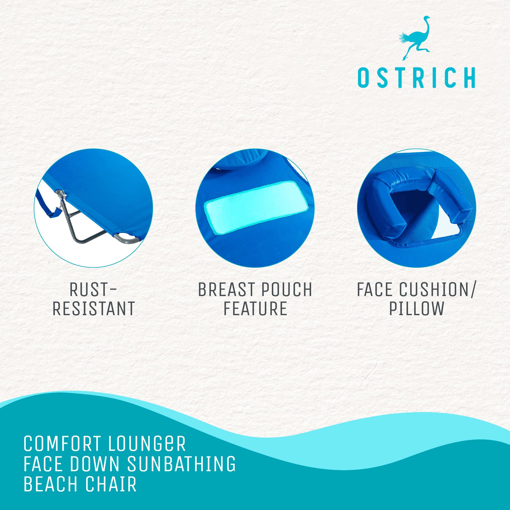 Premium Ostrich Comfort Lounger - 2 Pack Face Down Sunbathing Chaise Lounge for Beach, Poolside & Backyard Relaxation | Ergonomic Design for Ultimate Comfort