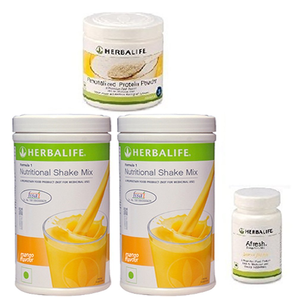 Herbalife Monthly Weight Loss Package - Formula 1 Mango Shake Mix (2 Pack) + Personalized Protein Powder (PPP) + Afresh Lemon Energy Drink Mix | Healthy Meal Replacement for Weight Management & Fitness Goals | Perfect for Busy Professionals & Active Lifestyles