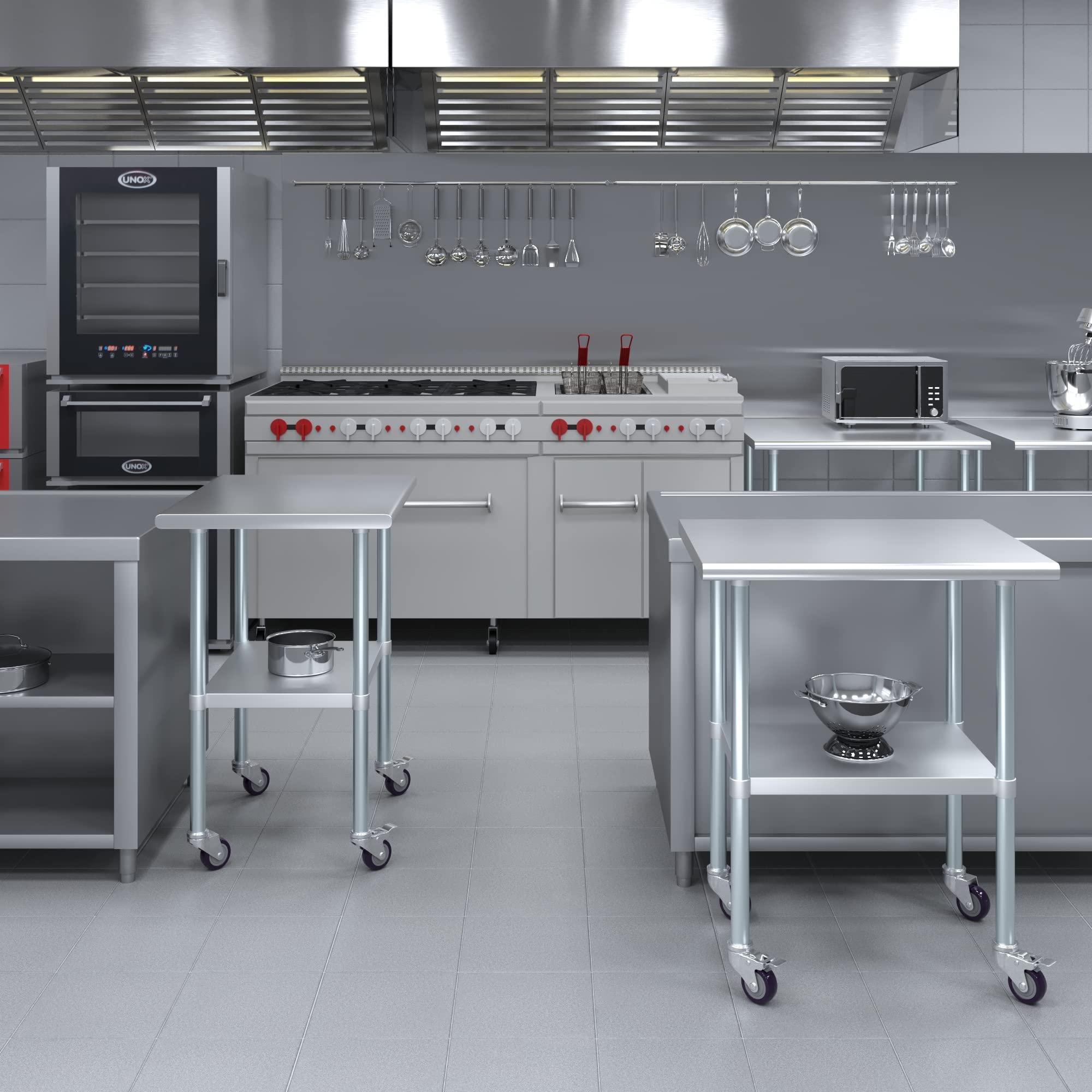 AmGood 24x30 Inch Stainless Steel Work Table with Wheels - NSF Certified Commercial Kitchen Prep Table for Restaurants, Food Trucks & Home Use