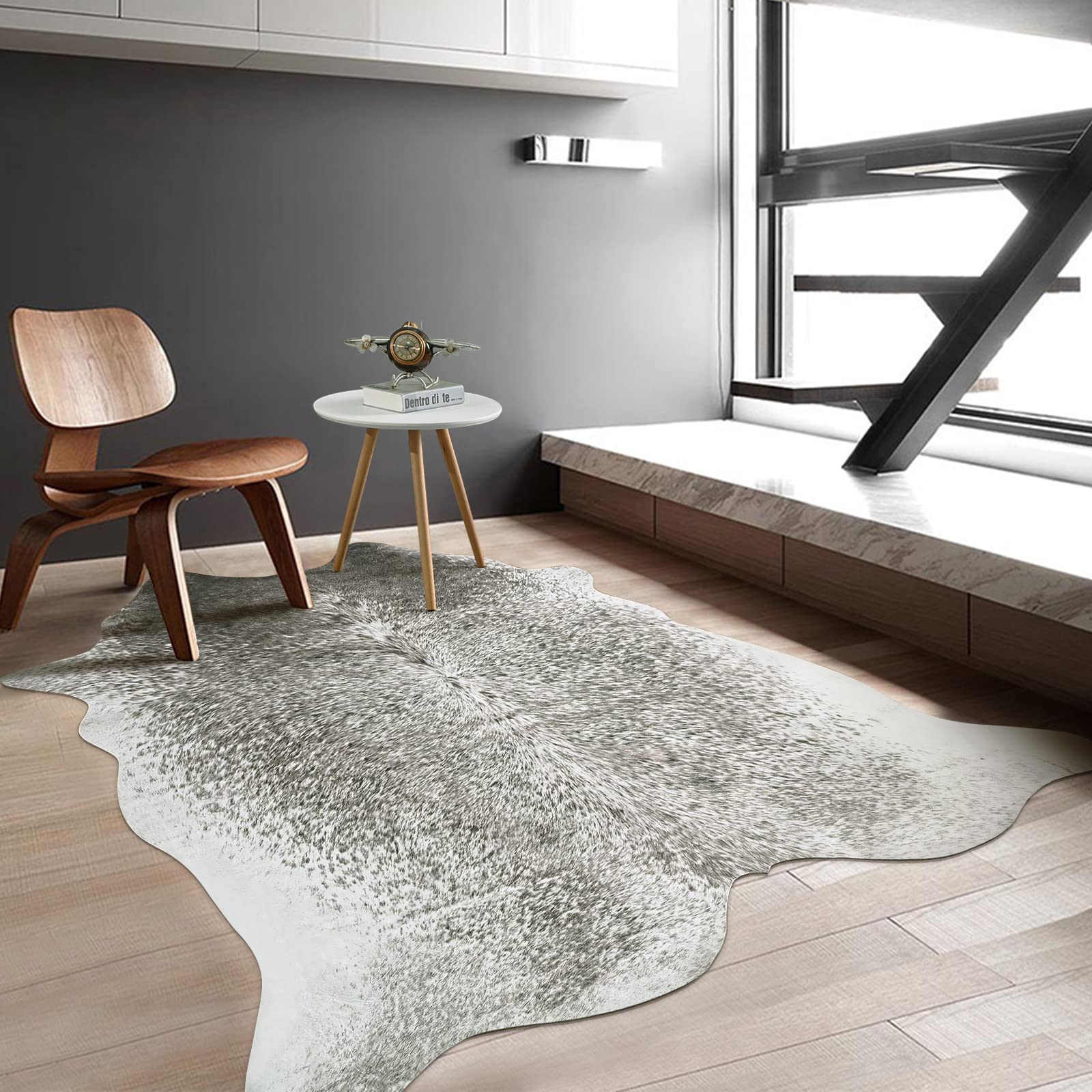 Premium Faux Cowhide Rug 6.2x7 Feet - Soft Grey Cow Print Faux Fur Rug for Living Room, Bedroom & Western Decor | Stylish Home Accent for Farmhouse, Ranch & Boho Interiors