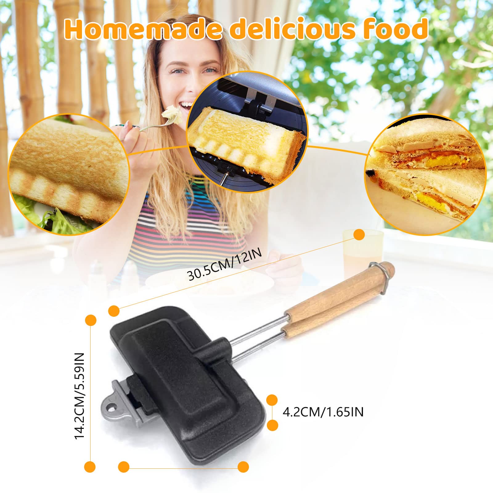 Longzhuo Double-Sided Non-Stick Sandwich Maker - Removable Grill Pan for Grilled Cheese, Pancakes, Omelets & Hot Dogs | Perfect for Breakfast, Camping & Quick Meals