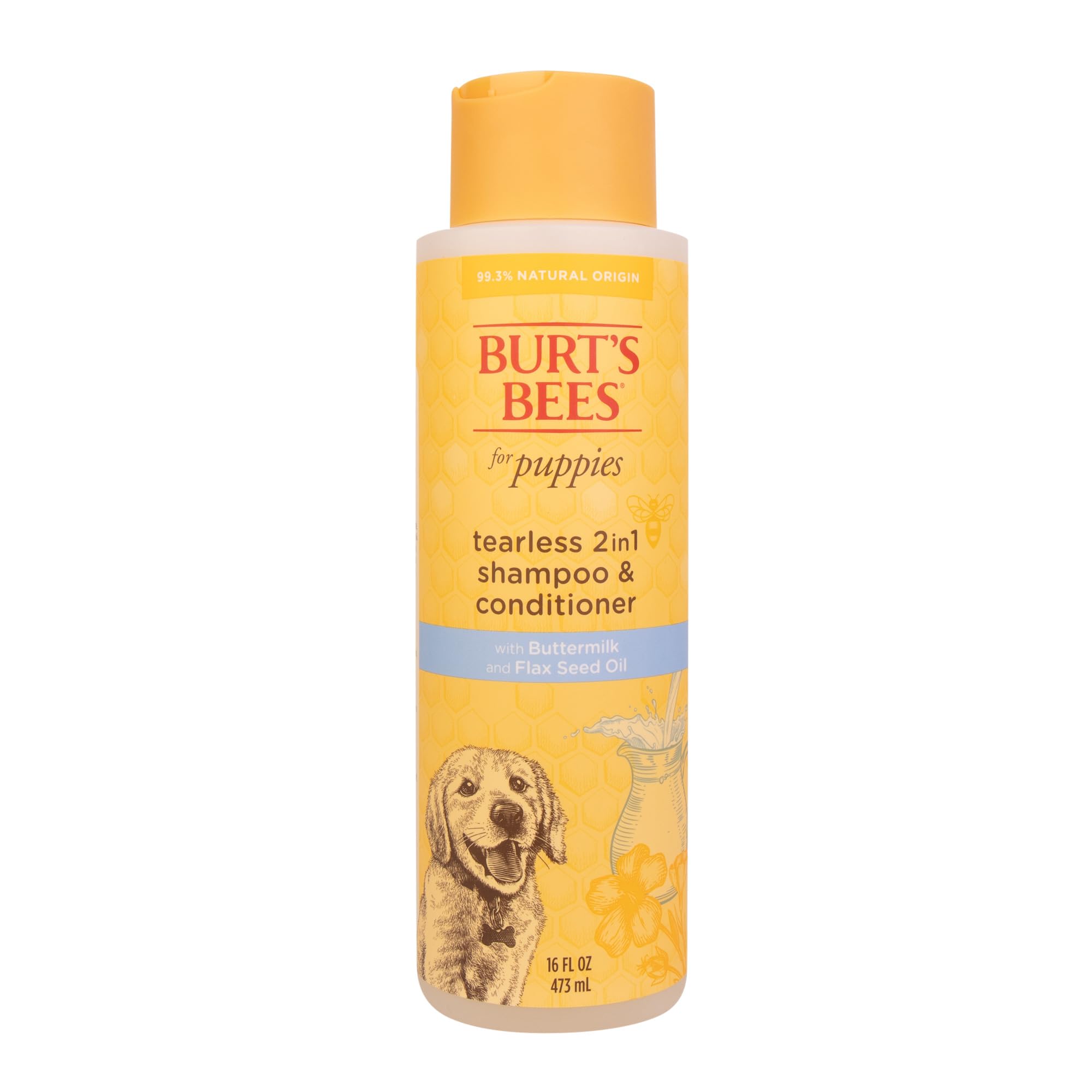 Burt's Bees for Pets Tearless Puppy 2-in-1 Shampoo & Conditioner with Buttermilk & Linseed Oil | 95% Natural Ingredients | Gentle Tear-Free Puppy Bath Solution | 16 oz | Perfect for Sensitive Skin & Regular Grooming
