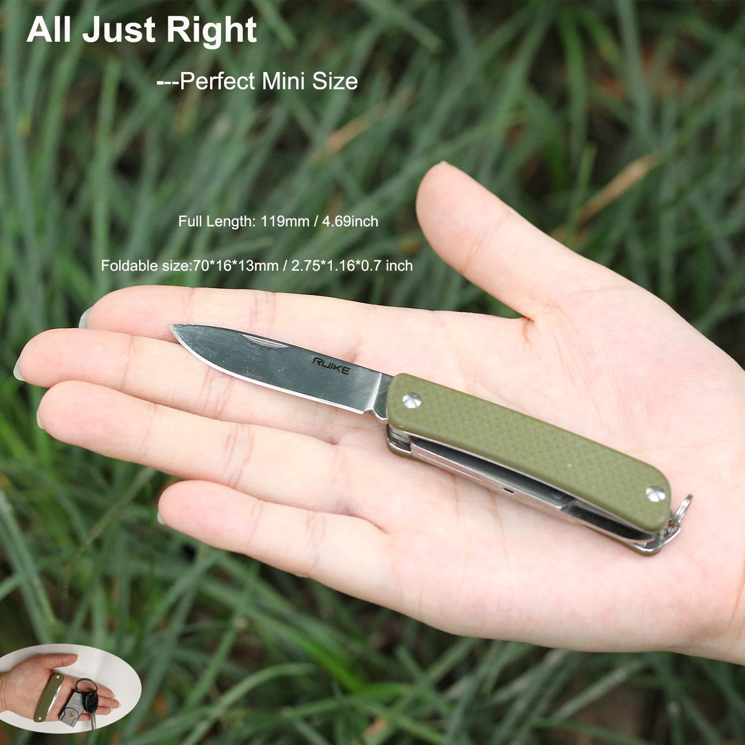 Ruike 6-in-1 Multitool Pocket Knife - Stainless Steel 12C27 Blade with G10 Handle | Compact Folding Keychain Tool with Scissors, Screwdriver & Bottle Opener | Perfect for EDC, Camping, Survival, Hunting & Tactical Gear