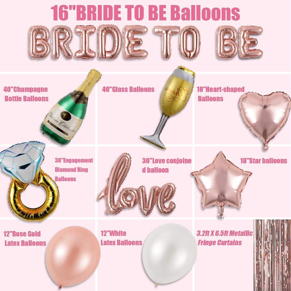 Rose Gold Bachelorette Party Decorations Kit - Bridal Shower Decor Set with Bride to Be Balloons, Champagne & Curtain - Perfect for Wedding Engagement Parties & Girls Night Celebrations