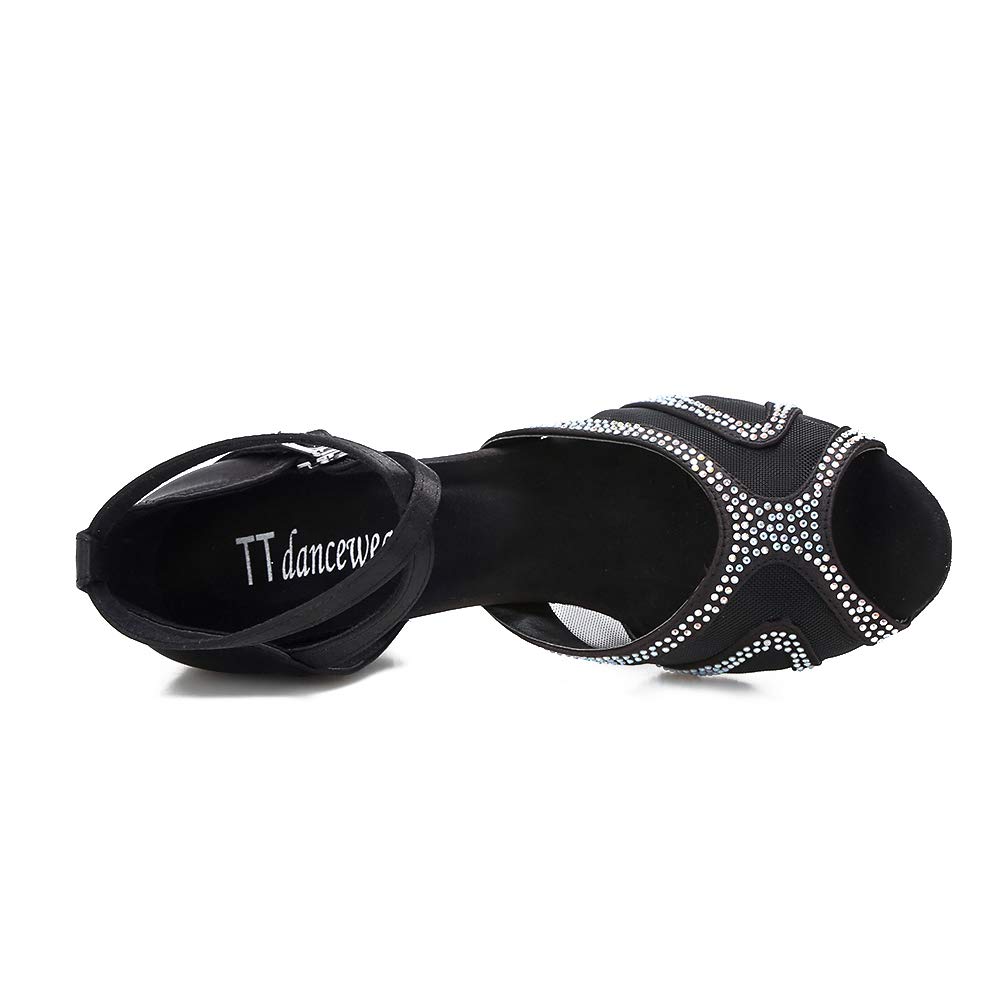 Women's Rhinestones Ballroom Dance Shoes for Latin, Salsa, Bachata Performance with Suede Sole - Perfect for Dance Competitions & Social Events