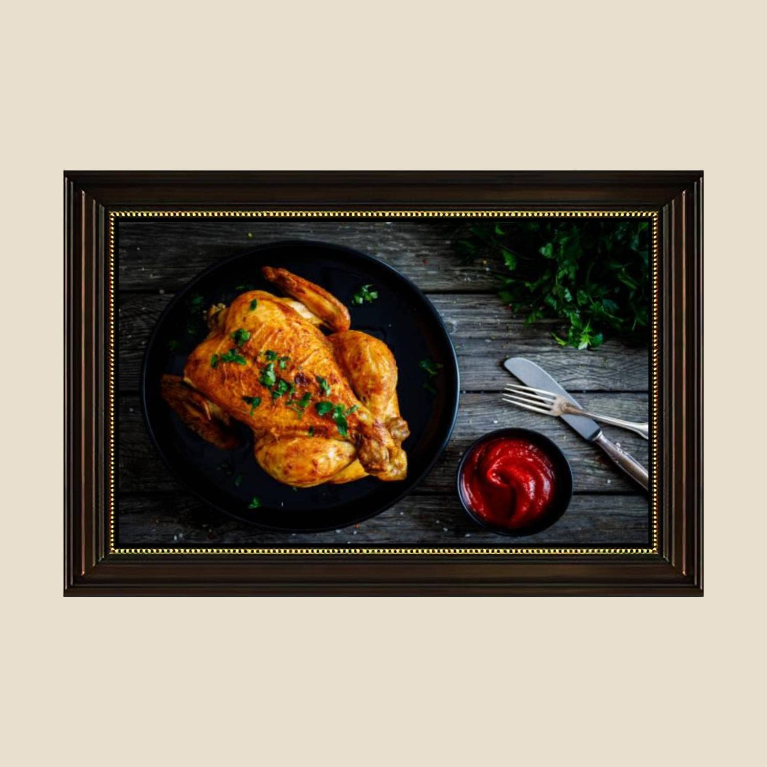 Vintage Roast Chicken Canvas Wall Art Print - 24x36 Inch Framed Kitchen Decor Painting, Ready to Hang for Dining Room & Farmhouse Decor | Perfect for Country Style Homes & Restaurant Wall Decoration