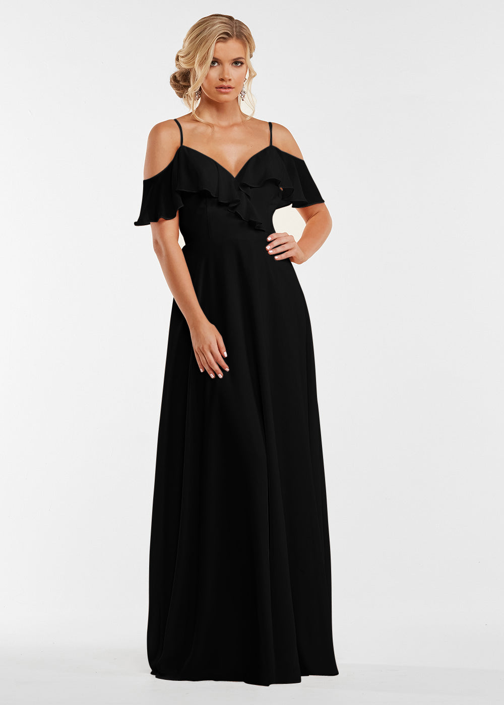 Elegant Off Shoulder Ruffled Chiffon Bridesmaid Dress - Perfect for Weddings, Prom, and Formal Events