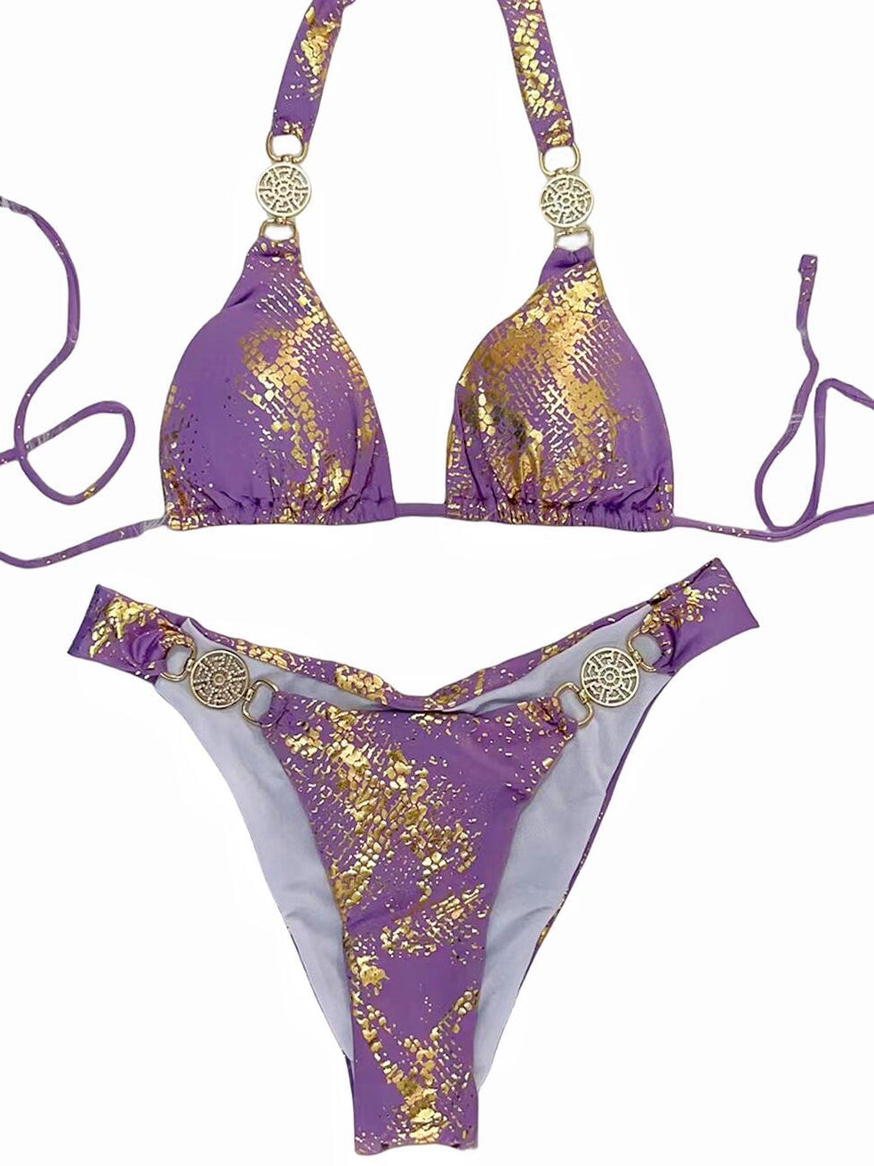 ZASUWA Women's Snake Print Faux Leather Bikini Set - Sexy Swimwear for Beach, Pool Party & Summer Vacation
