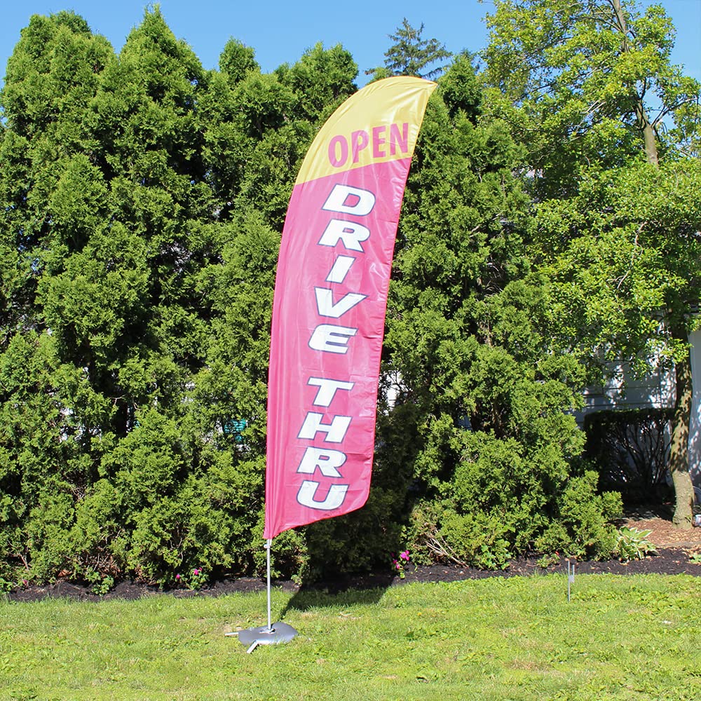 Vispronet Premium 13ft Drive Thru Feather Flag Kit with Cross Base, Weight Bag & Pole Sleeve - Durable Outdoor Advertising for Restaurants, Diners, Shops & Cafes - Made in USA - Perfect for Grand Openings, Sales Events & Street Marketing