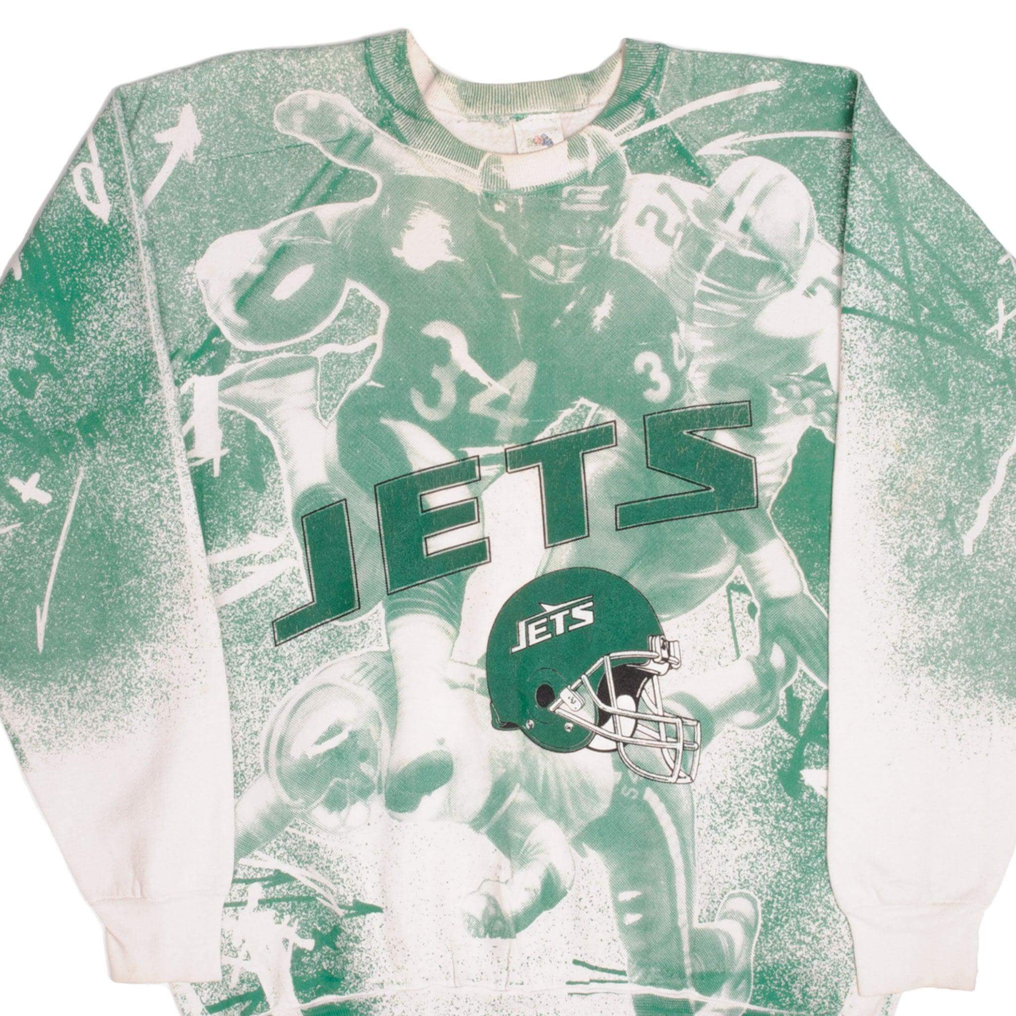Vintage NFL New York Jets All Over Print Sweatshirt - Size XL - 1990s Retro Sports Fan Apparel - Made in USA - Perfect for Game Day & Casual Wear