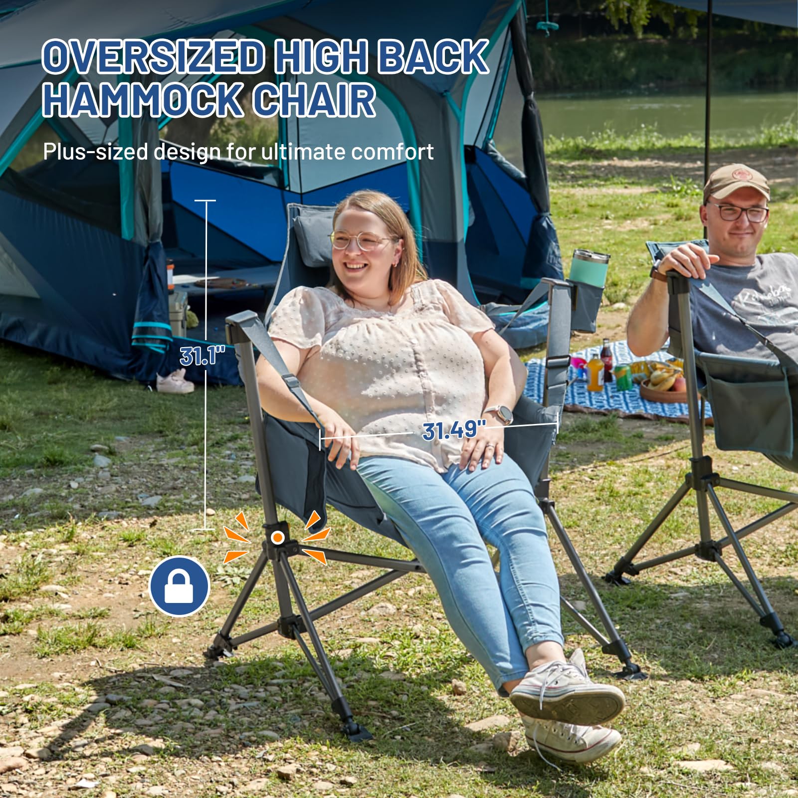 TIMBER RIDGE Oversized Hammock Camping Chair - Adjustable Back & Seat Height, Portable Folding Rocking Chair for Outdoor Adventures, Supports 400lbs - Perfect for Camping, Backyard Relaxation & Patio Lounging