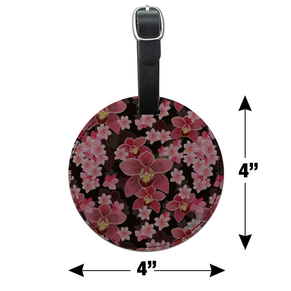Stylish Round Leather Luggage Tag for Suitcases & Carry-Ons - Personalized ID Tag with Beautiful Orchid Design | Perfect for Travel, Business Trips & Gift Giving