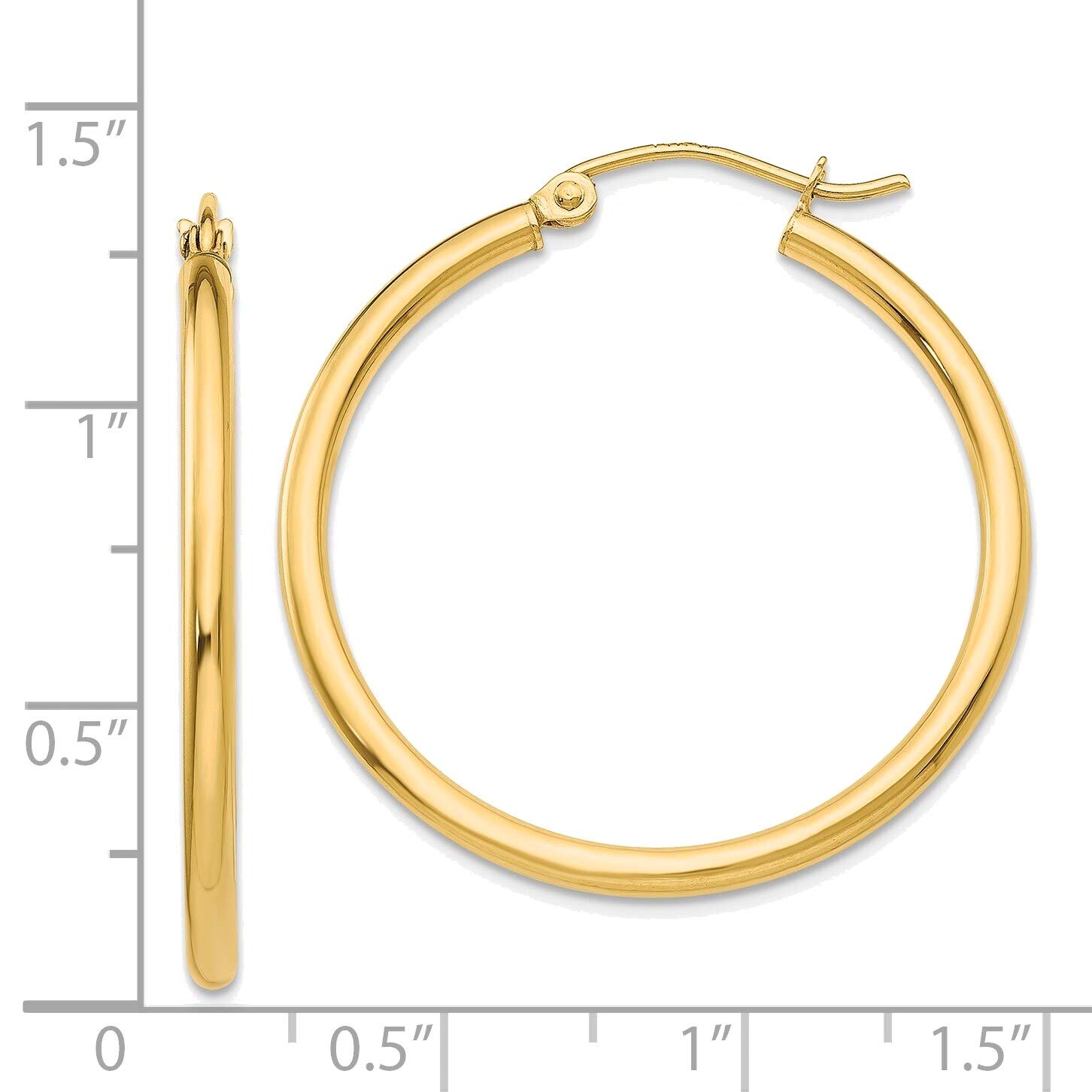14K Yellow Gold 2mm Lightweight Polished Tube Hoop Earrings - Perfect for Everyday Wear, Parties & Special Occasions