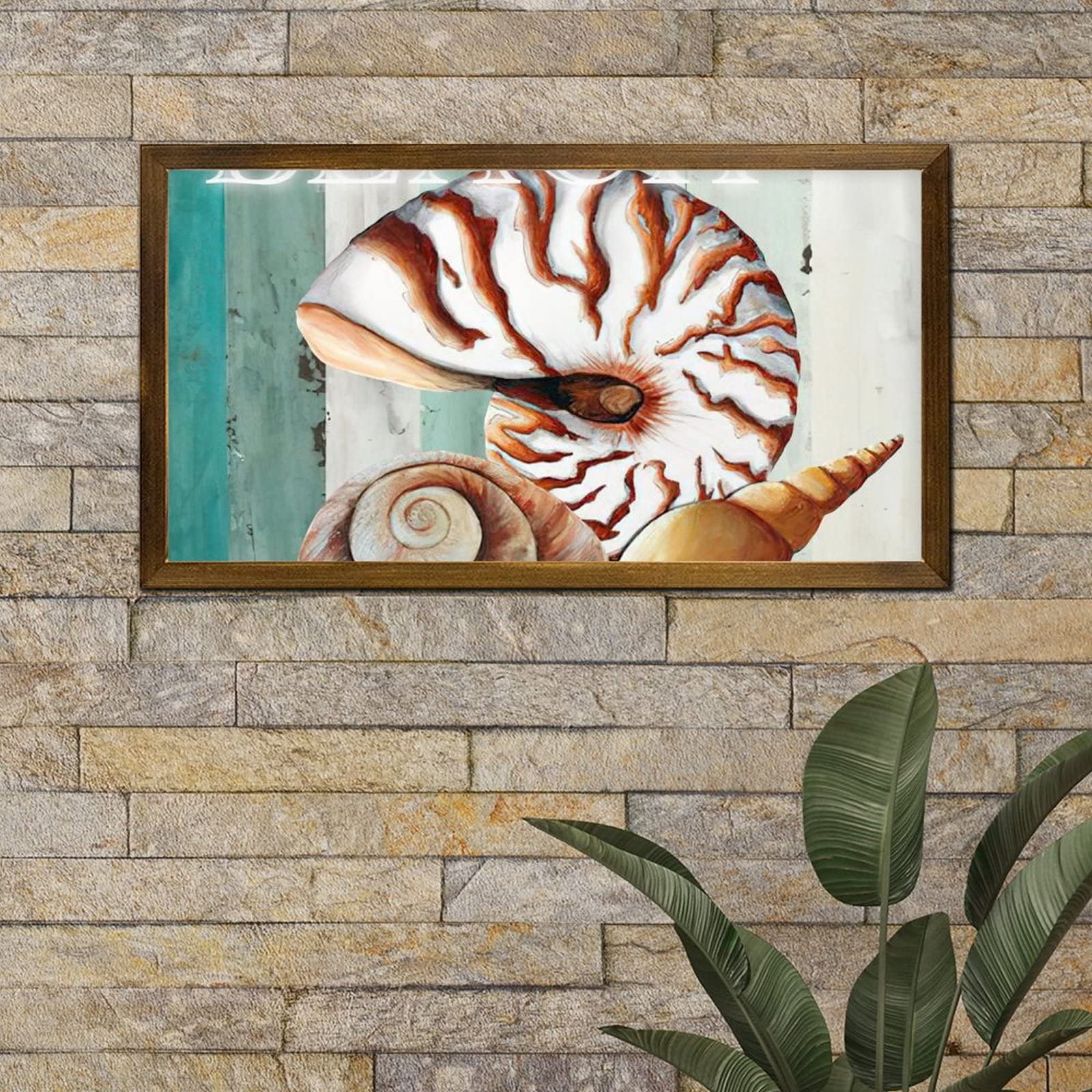 12x22in Wooden Grain Sea Snail Wall Decor Sign - Rustic Farmhouse Style Wall Plaque for Bedroom, Living Room, Kitchen, Bathroom & Entryway - Easy to Hang Home Decoration for Coastal, Beach House or Nautical Theme Rooms
