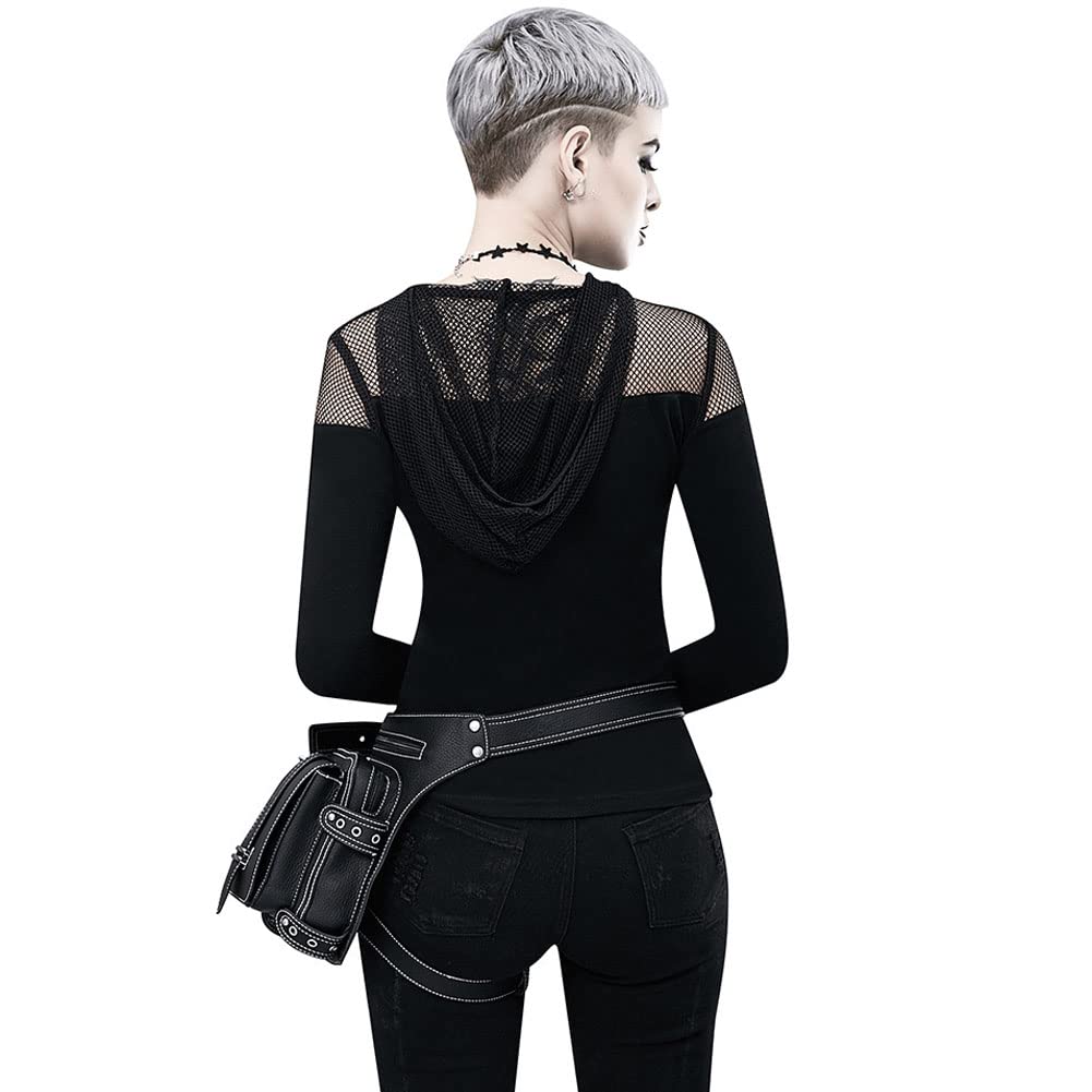 Gothic Waist Bag Fanny Pack - Genuine Leather Steampunk Crossbody Bag with Chain - Vintage Messenger Hip Pouch for Women & Men - Perfect for Cosplay, Rave, Music Festivals & Daily Use (D51)