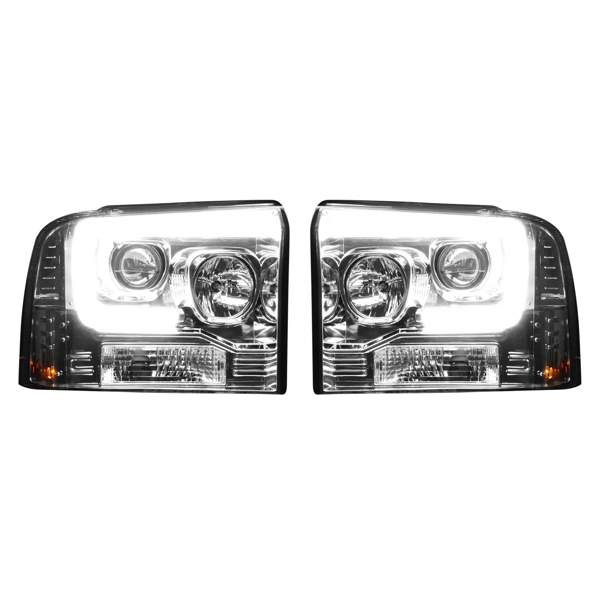 2005-2007 Ford Super Duty Projector Headlights with OLED Halos & DRL - Clear/Chrome Lens for Improved Night Driving & Off-Road Visibility