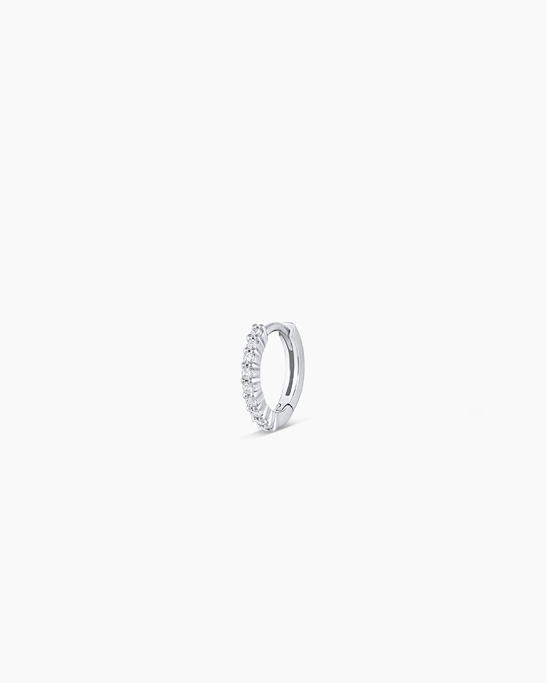 14K White Gold Diamond Pavé Single Huggie Earrings for Women - Elegant Everyday & Party Wear
