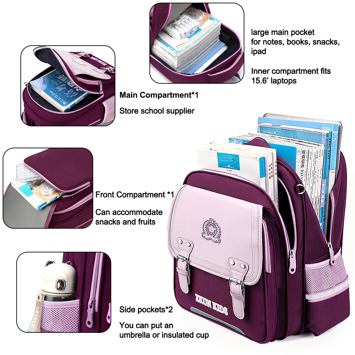 **Girls Rolling Backpack with Wheels - XL Purple School Backpack for Kids, Durable Trolley Luggage for Boys & Girls, Perfect for Travel, School & Daily Use**