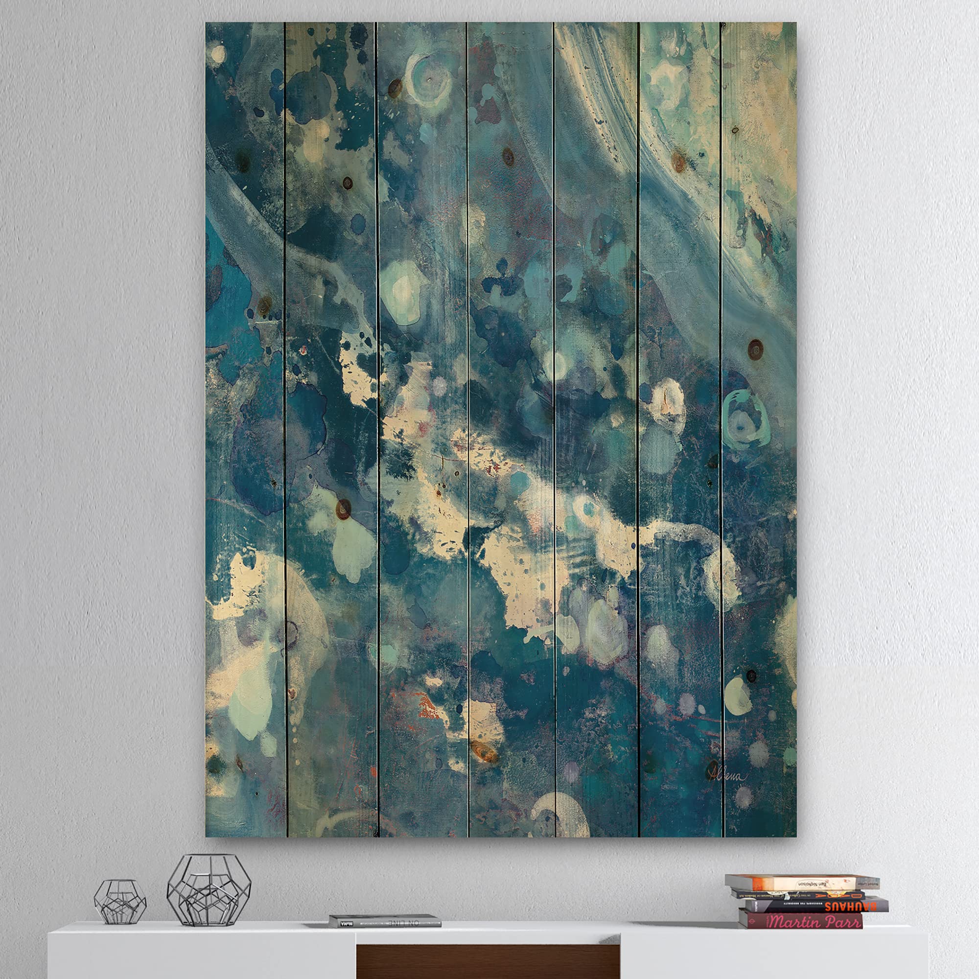 Nautical & Coastal Wood Wall Art - Blue Abstract Wood Wall Panels Printed on Natural Pine | Large Wooden Wall Decor for Beach House, Living Room & Office
