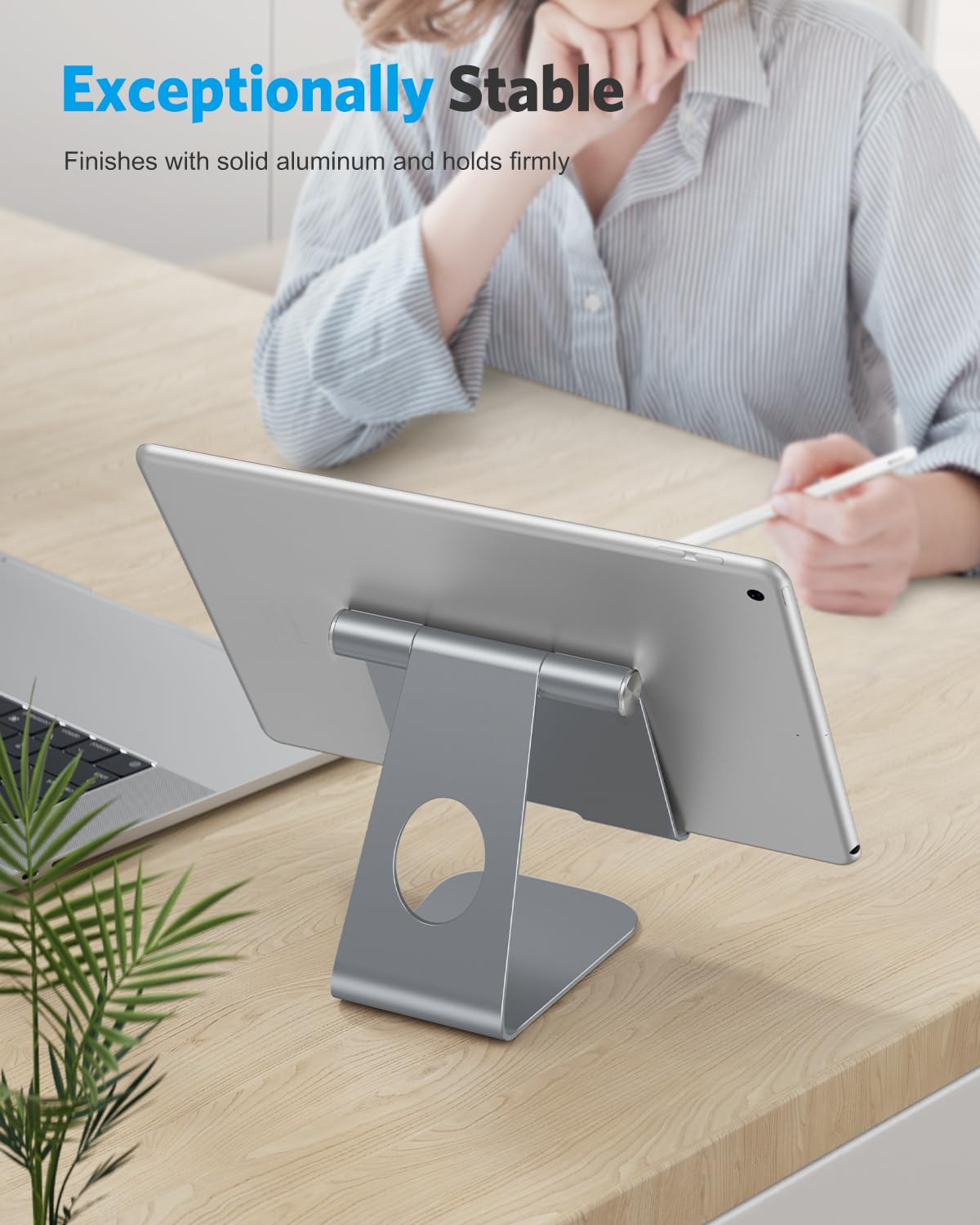 OMOTON Adjustable Aluminum Tablet Stand Holder - Compatible with iPad Air/Mini, iPad 10.2, iPad Pro 11/12.9, Samsung Galaxy Tab & More (Up to 12.9